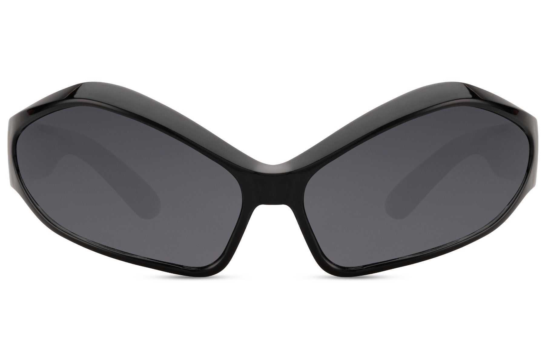 Alien hurtigbriller med brede sorte glas og sort stel set fra fronten