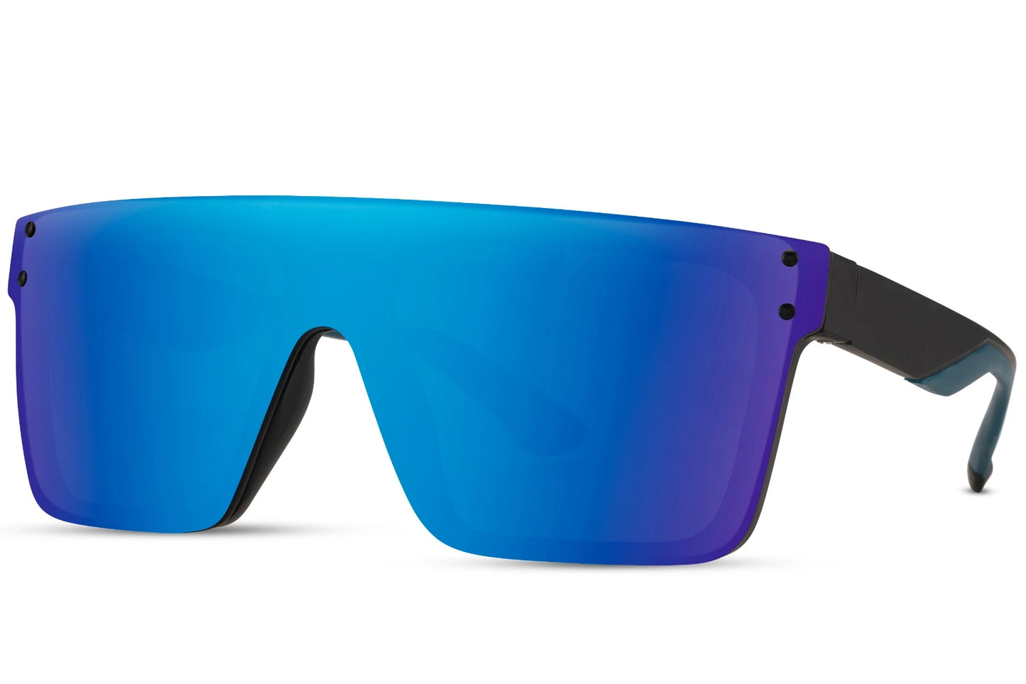 Sportsbriller med blå glas set fra siden