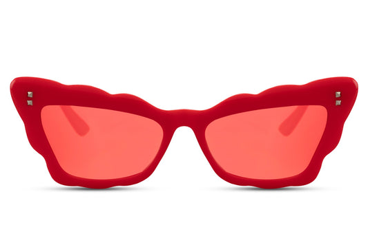 Bølgede hurtigbriller i rød set fra fronten