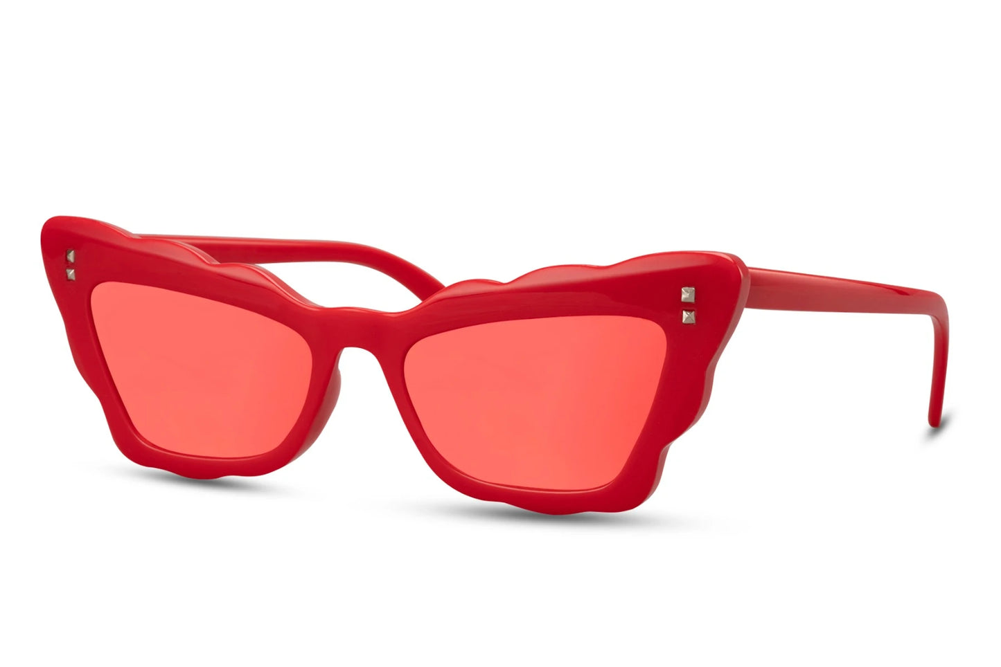 Bølgede hurtigbriller i rød set fra siden