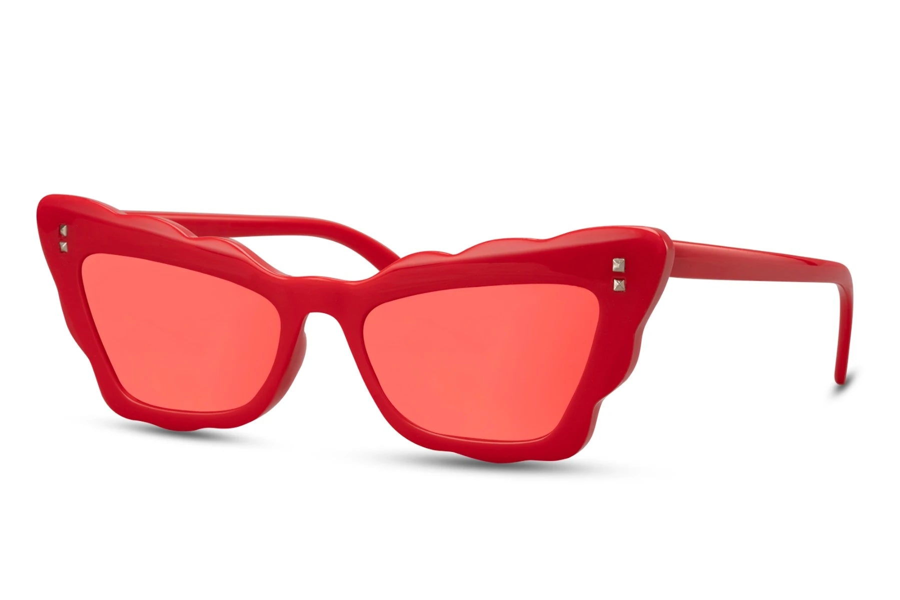 Bølgede hurtigbriller i rød set fra siden