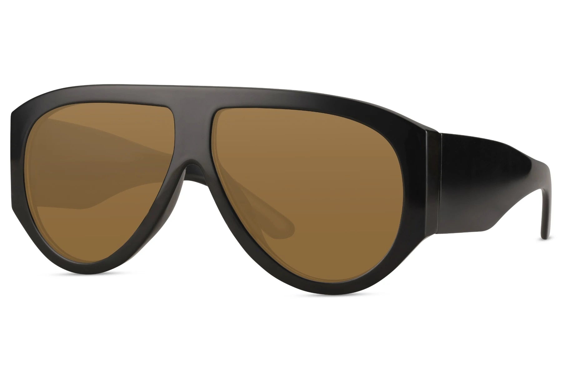 Brun og sort hurtigbrille med store runde glas og tyk stel set fra siden