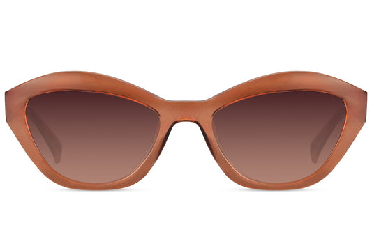 Farvede solbriller i cateye design brun set fra fronten