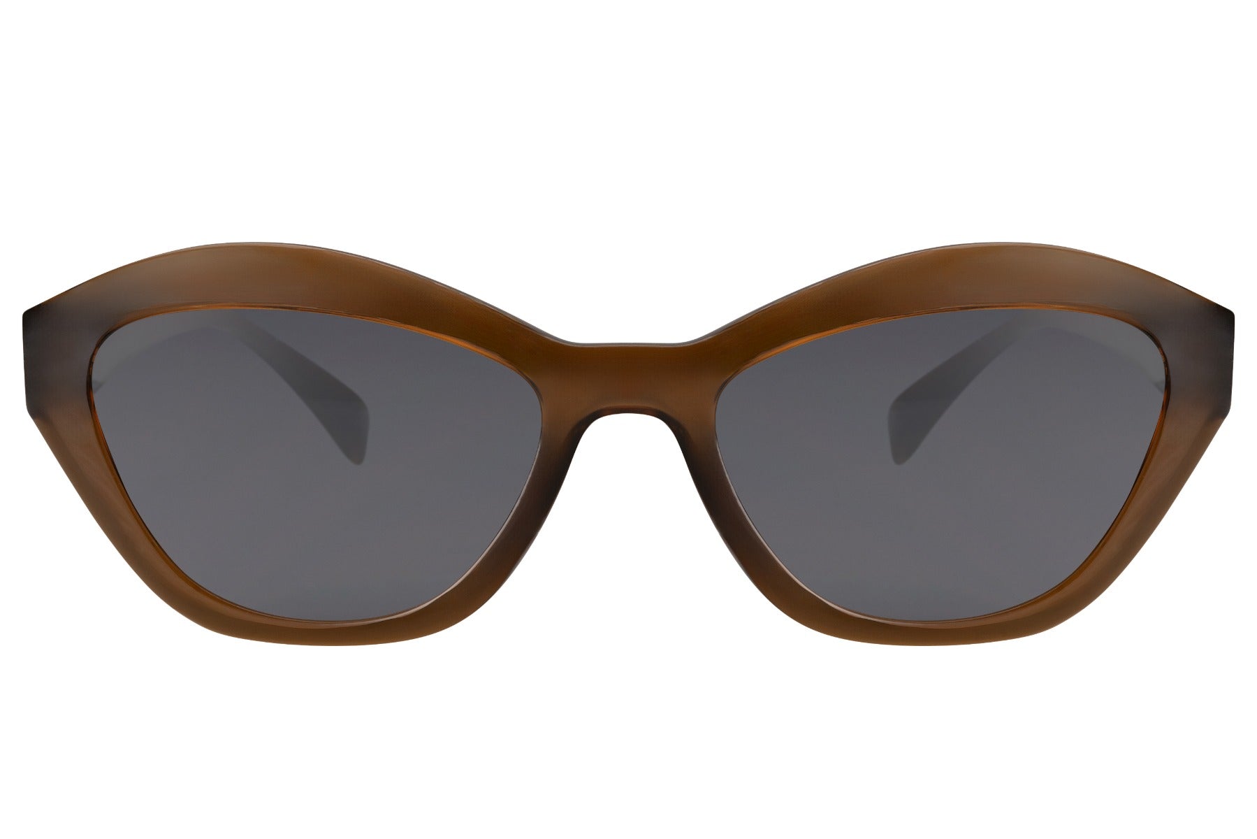 Farvede solbriller i cateye design sort og brun set fra fronten