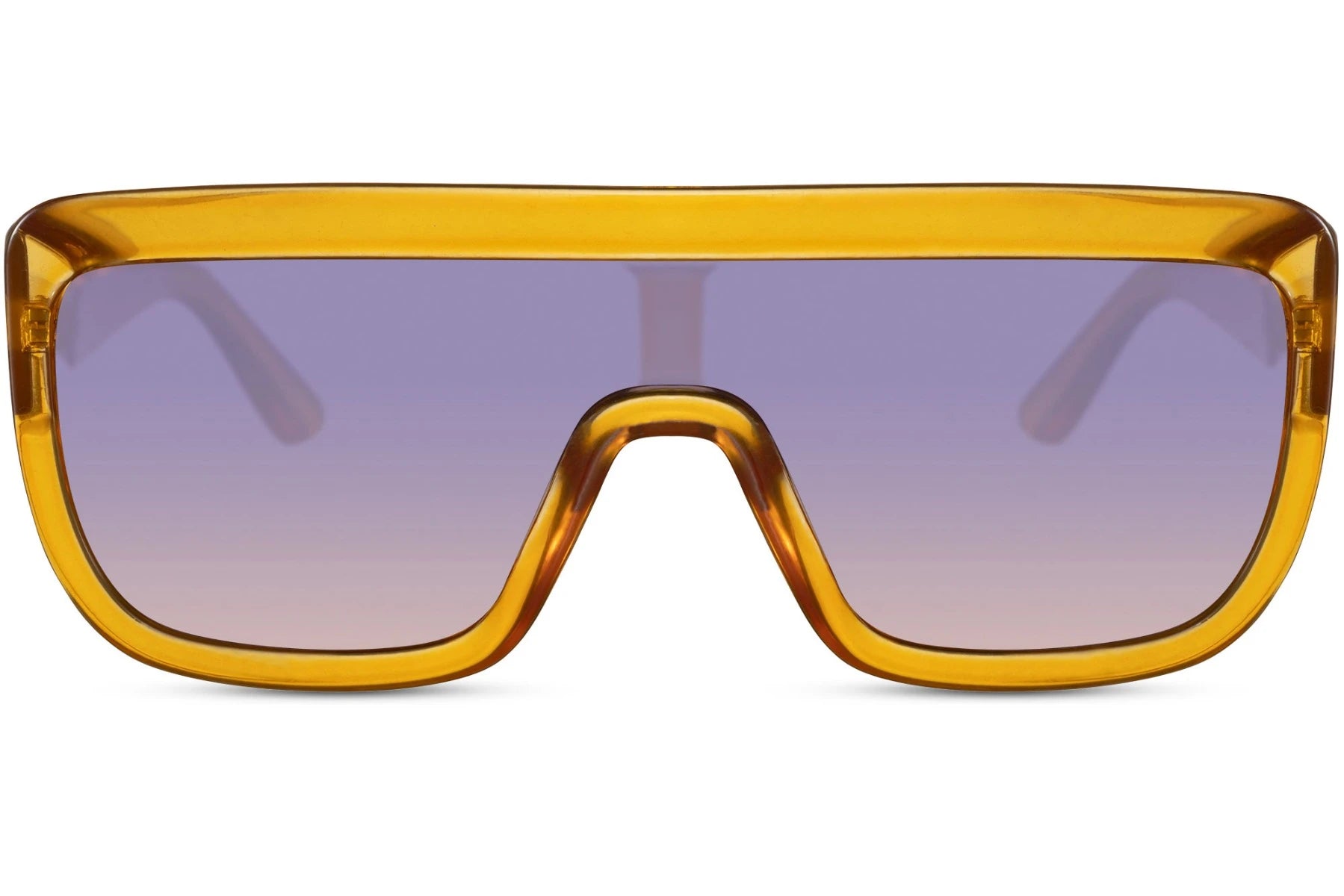 Festlige hurtigbriller med guld stel og enkelt glas set fra fronten