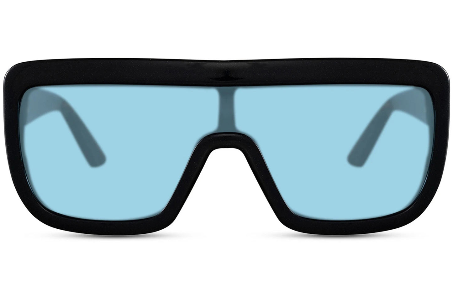 Festlige hurtigbriller med sort stel og enkelt glas set fra fronten