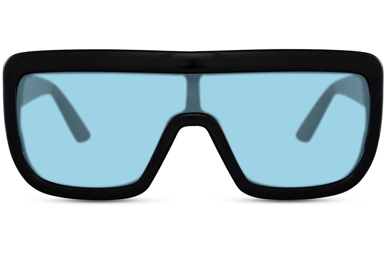 Festlige hurtigbriller med sort stel og enkelt glas set fra fronten