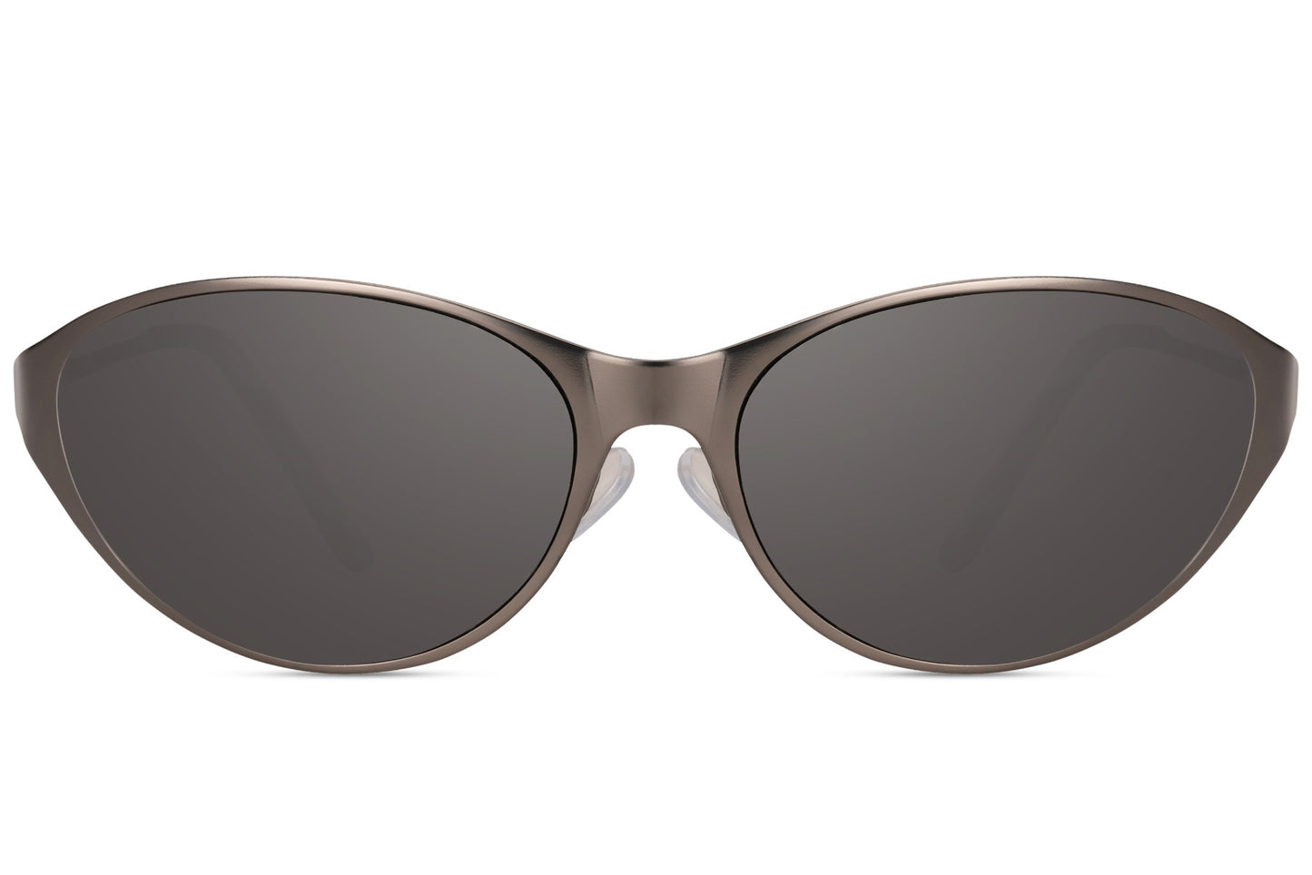 Grå tynde hurtigbriller med store glas set fra fronten