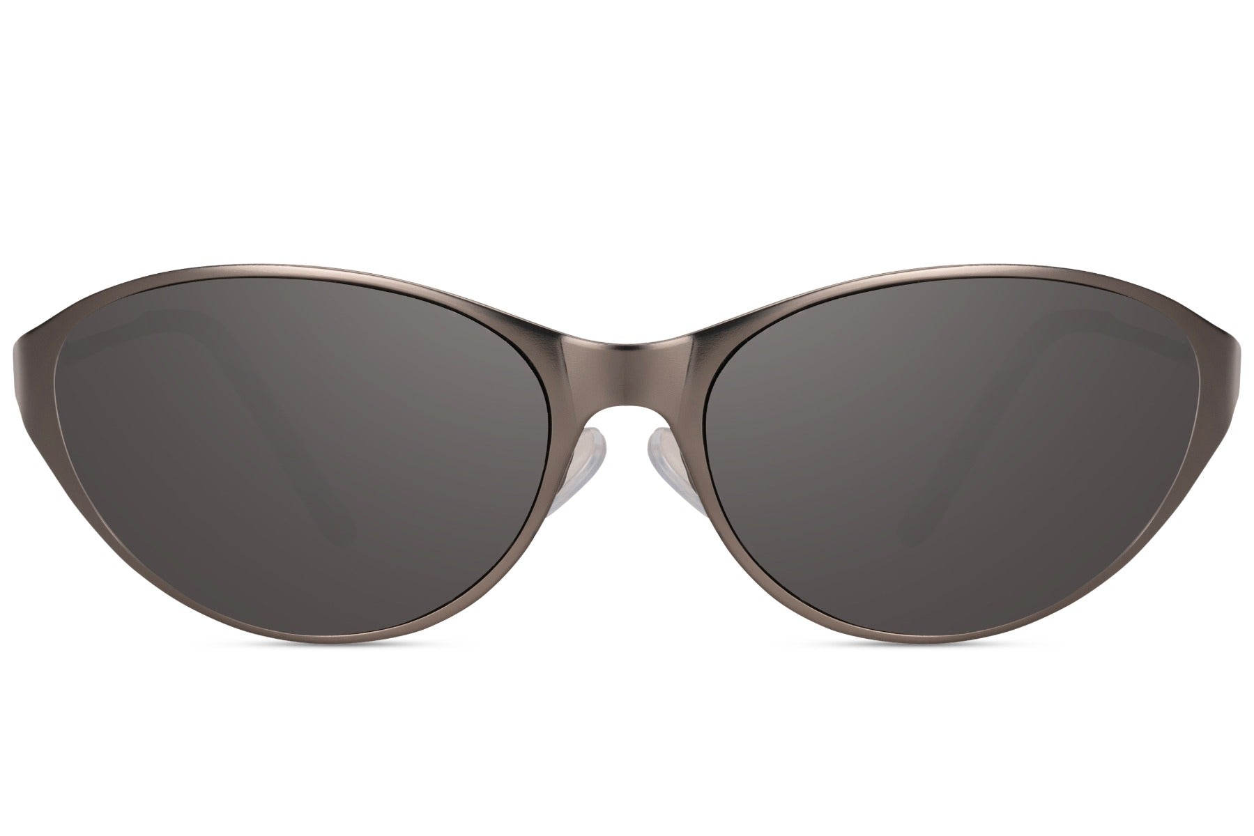 Grå tynde hurtigbriller med store glas set fra fronten