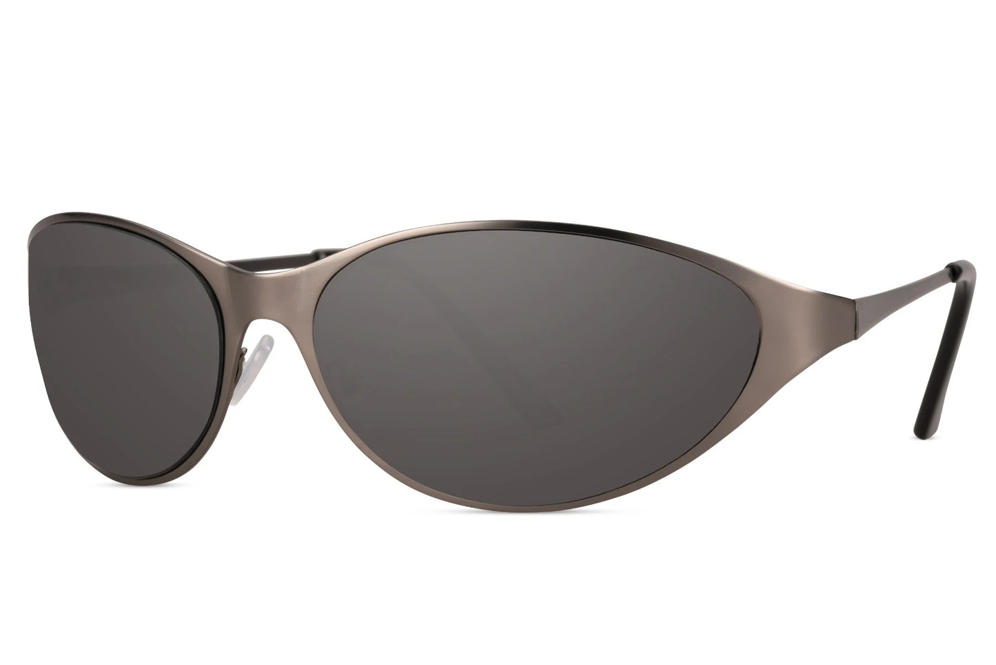 Grå tynde hurtigbriller med store glas set fra siden