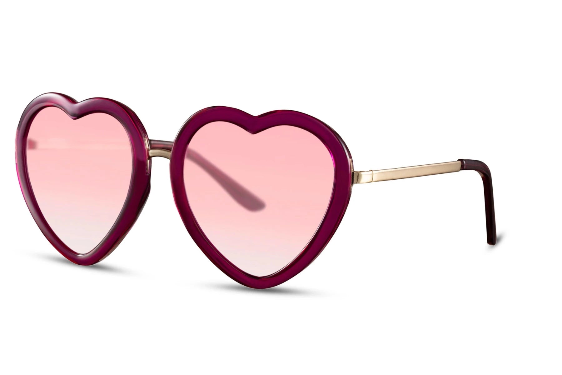 Hjerte solbriller med røde glas set fra siden