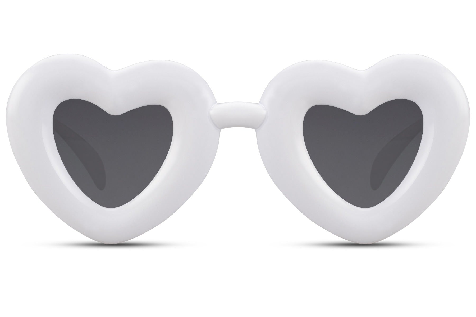 Hjerteformede hurtigbriller med tyk, hvid stel set fra fronten