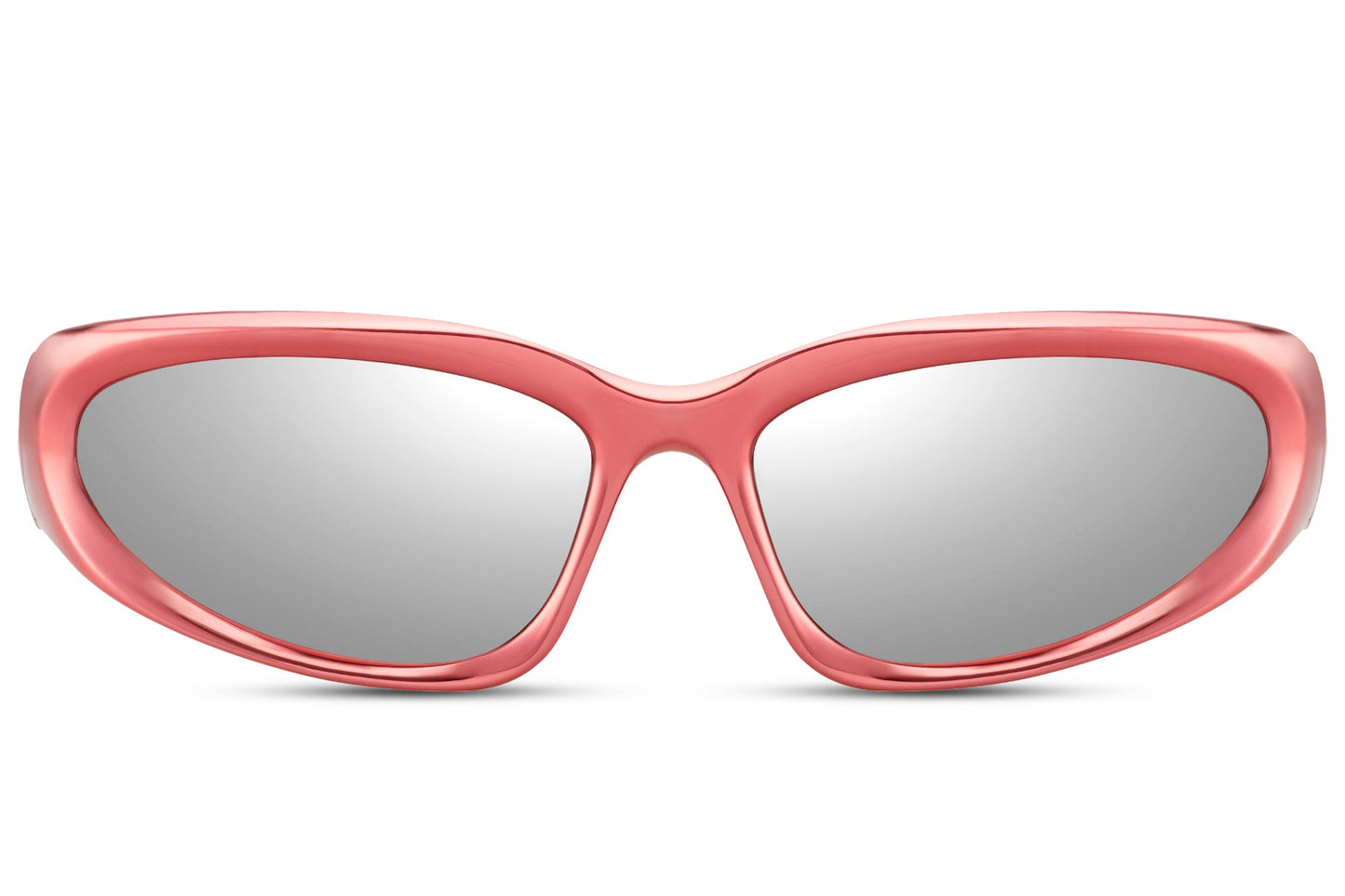 Hurtigbrille rødt stel og grå glas set i klassisk design fra fronten