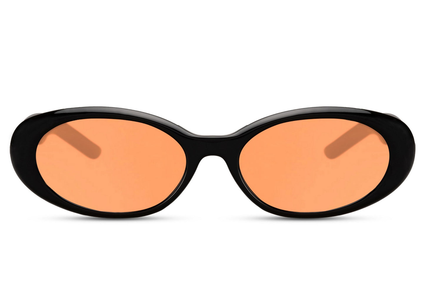 Hurtigbriller med orange glas i oval design set fra siden