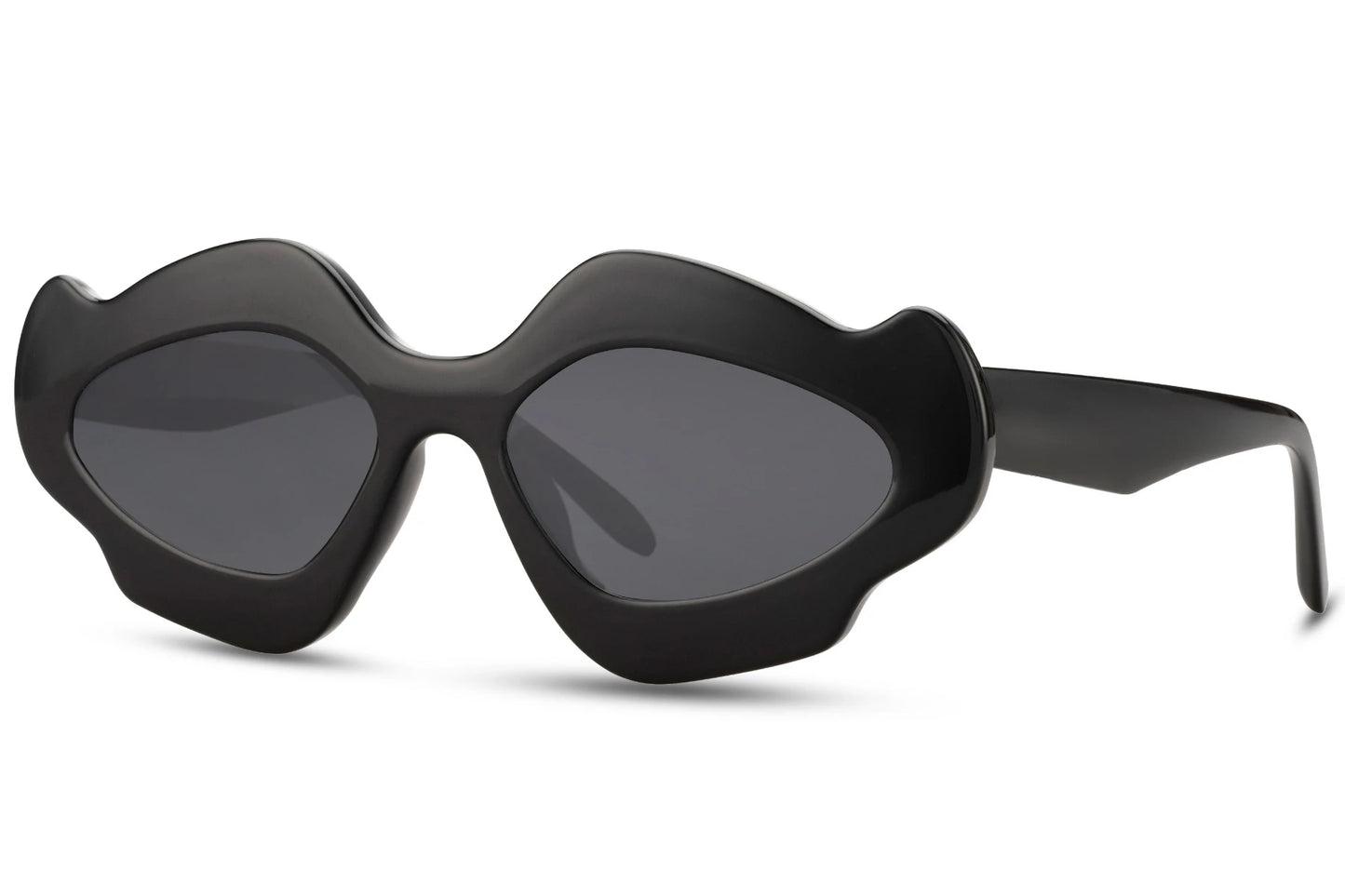 Hurtigbrille med speciel form og design i sort set fra siden