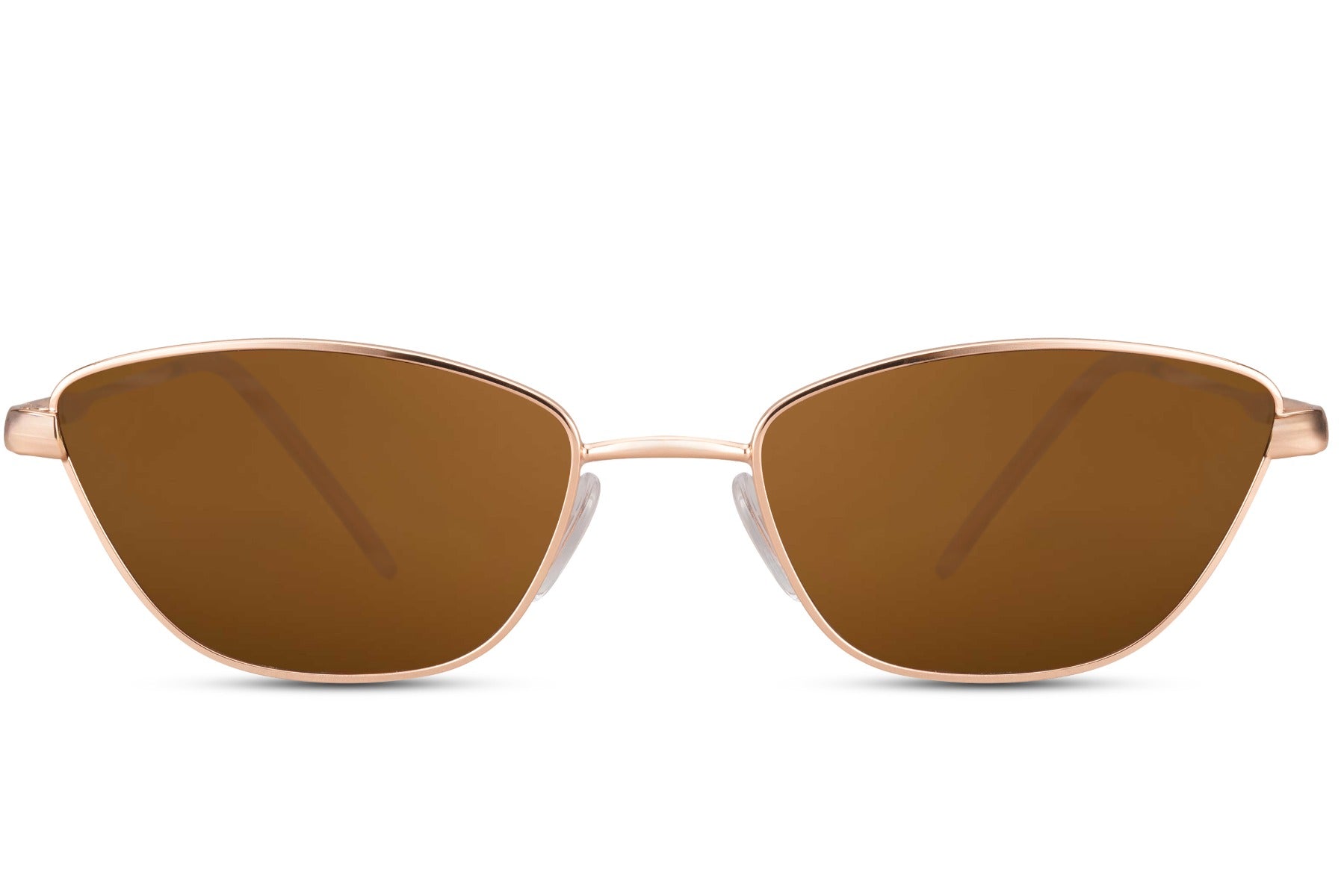 Hurtigbriller med brune glas og guld stel set fra fronten