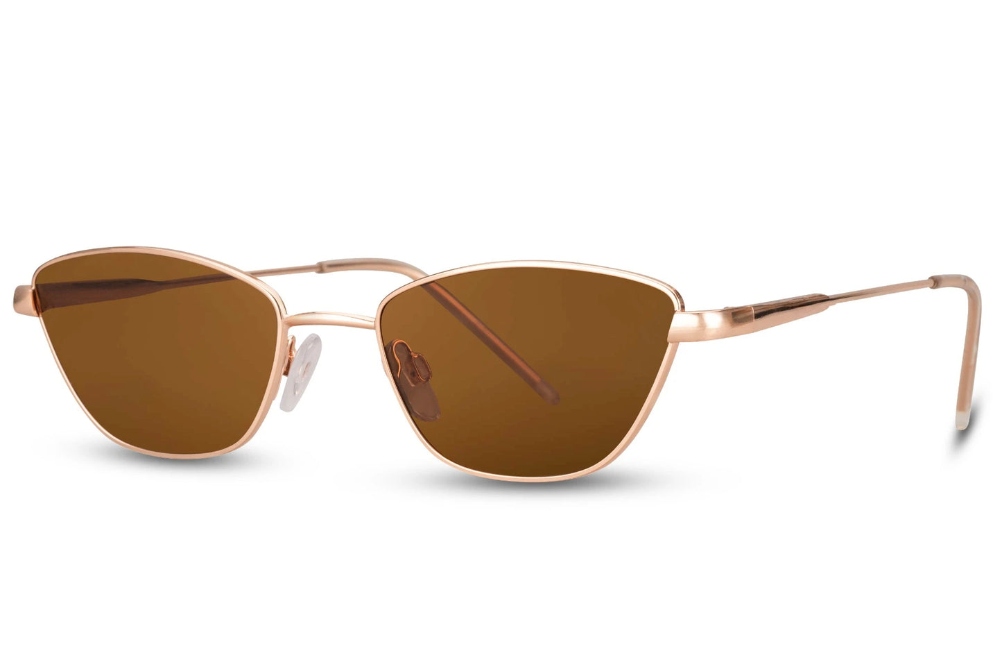 Hurtigbriller med brune glas og guld stel set fra siden