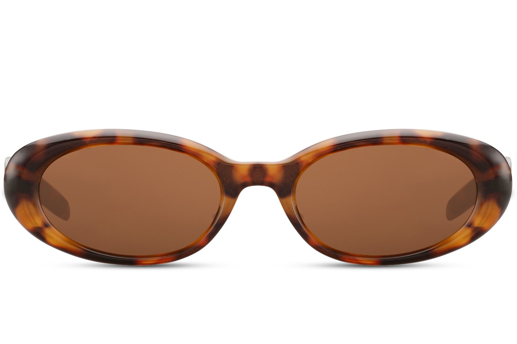 Hurtigbriller med brune glas i oval design set fra fronten