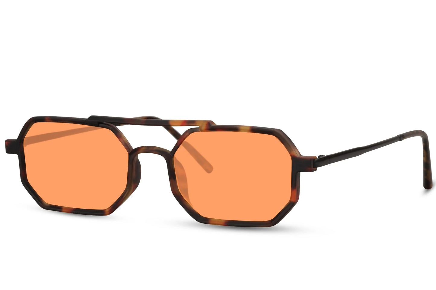 Hurtigbriller gitter i orange glas og leopard stel set fra siden