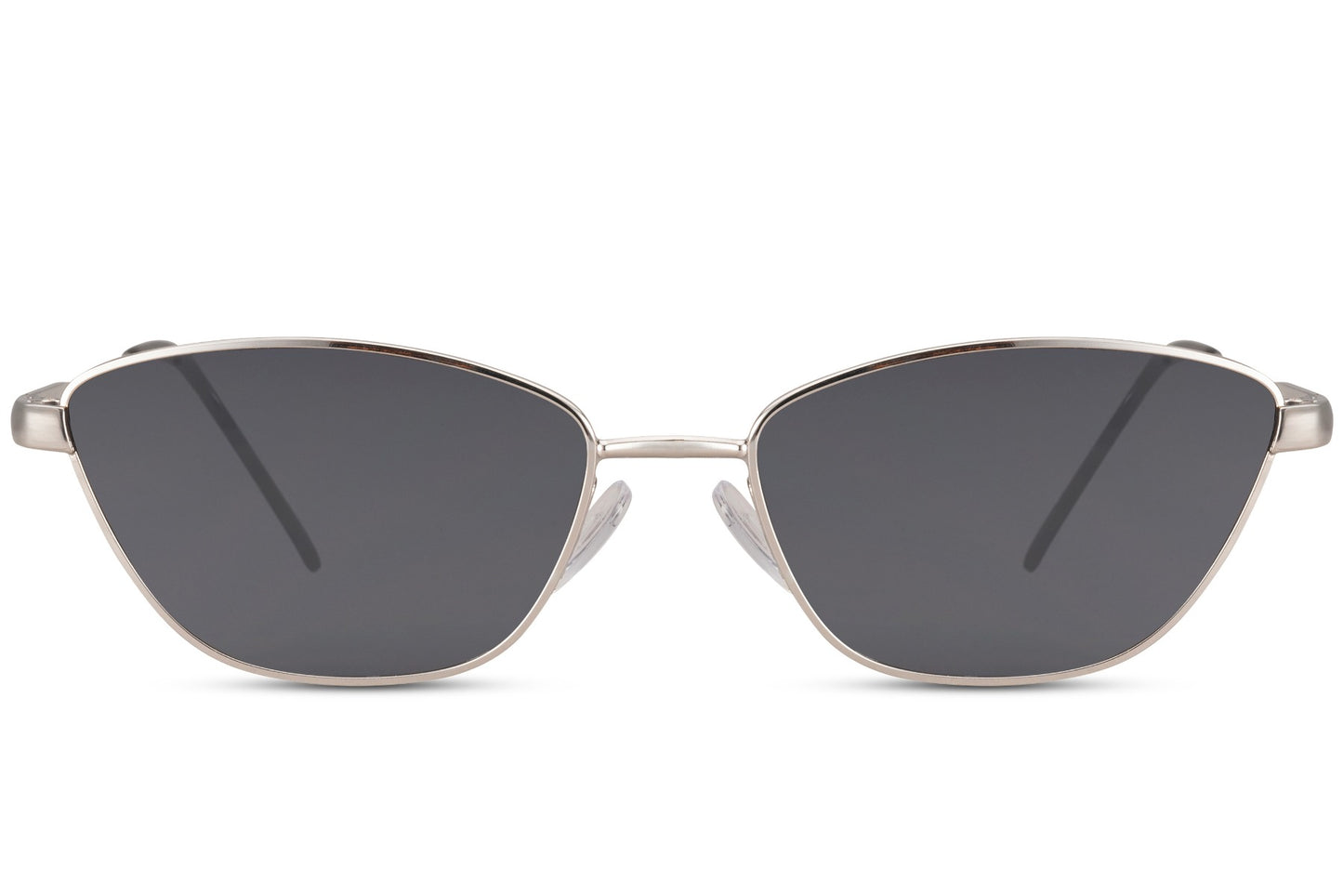 Hurtigbriller med grå glas og sølv stel set fra fronten