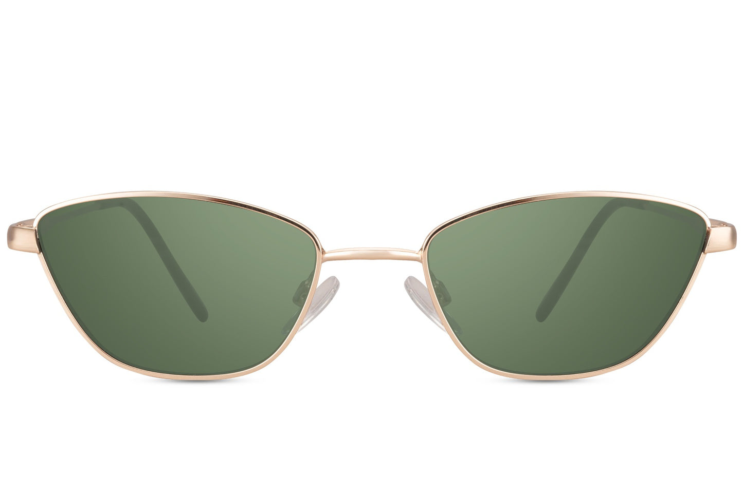 Hurtigbriller med grønt glas og guld stel set fra fronten