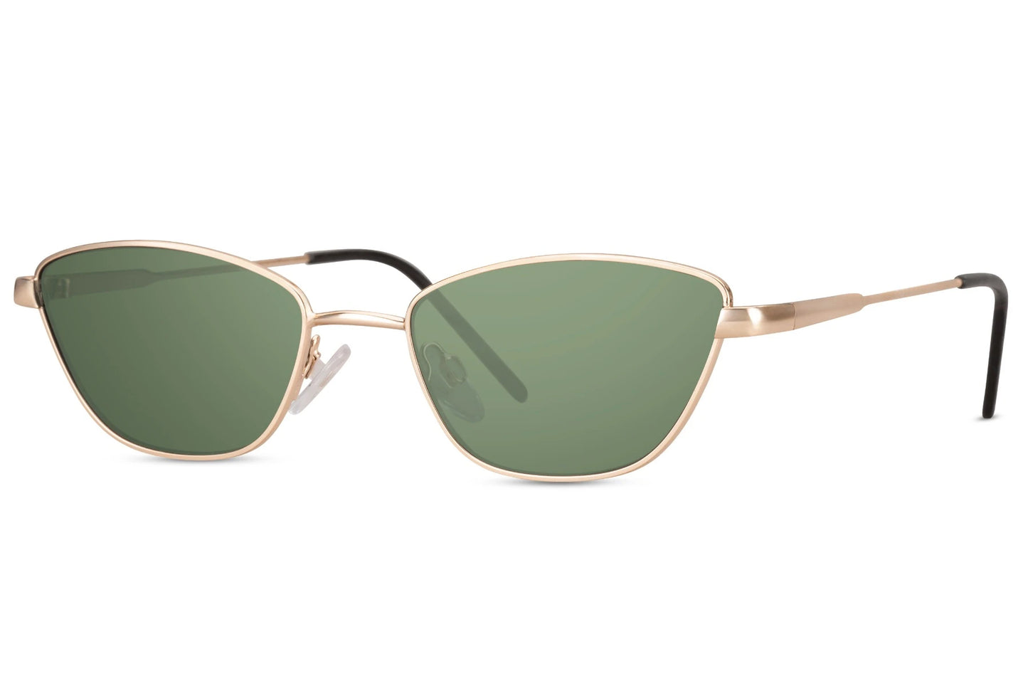 Hurtigbriller med grønt glas og guld stel set fra siden