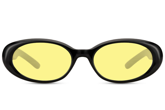 Hurtigbriller med gule glas i oval design set fra fronten