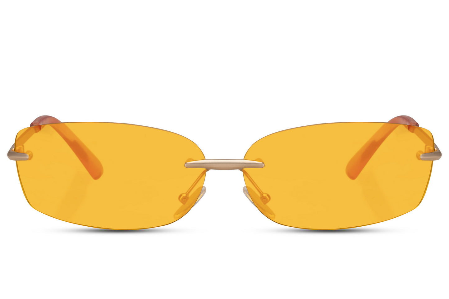 Simple hurtigbriller med orange glas uden ramme set fra fronten