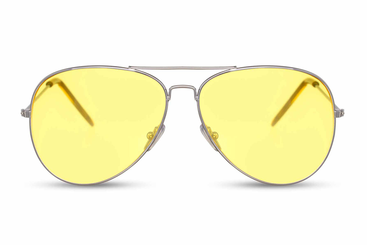 Hurtige aviator solbriller i gule glas set fra fronten