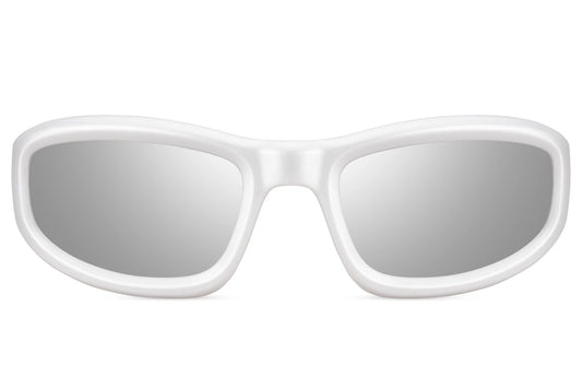 Klassisk hurtigbrille med hvide glas og stel front