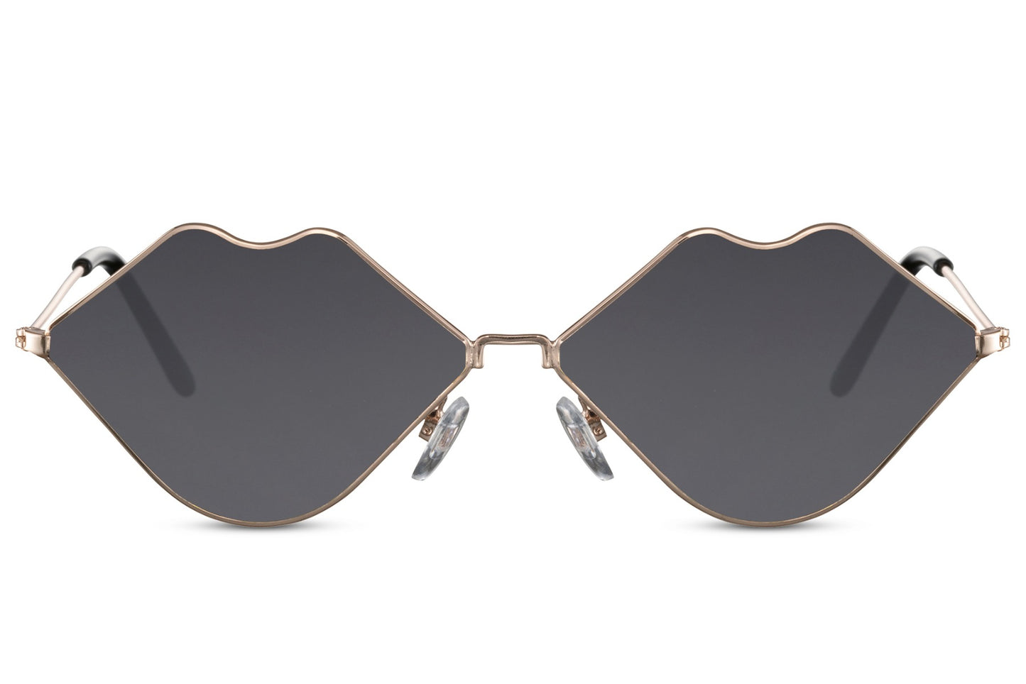 Læbeformede sorte solbriller til festivaller eller polterabend set fra fronten