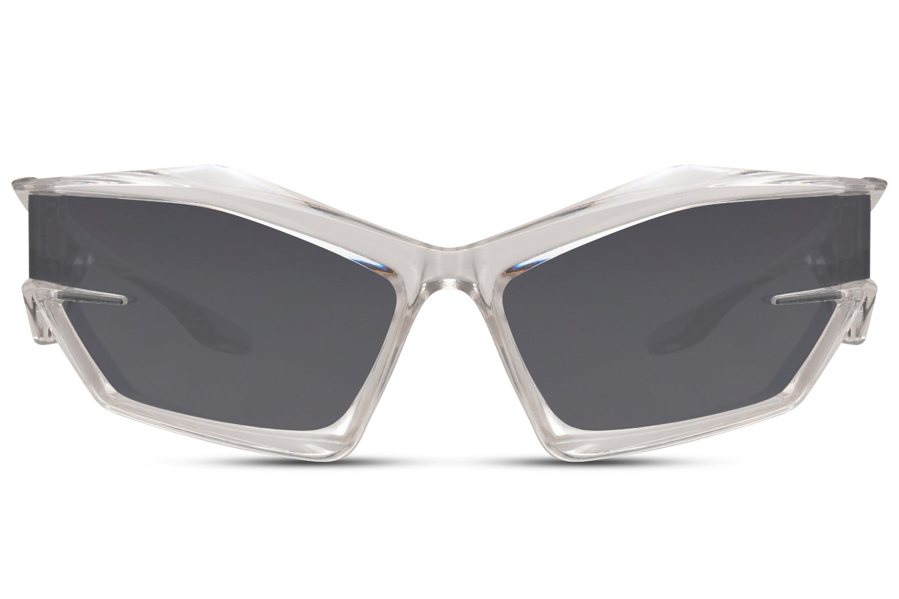 Lynhurtige hurtigbriller med sølv stel og grå glas set fra fronten