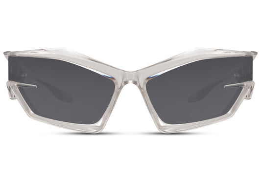 Lynhurtige hurtigbriller med sølv stel og grå glas set fra fronten