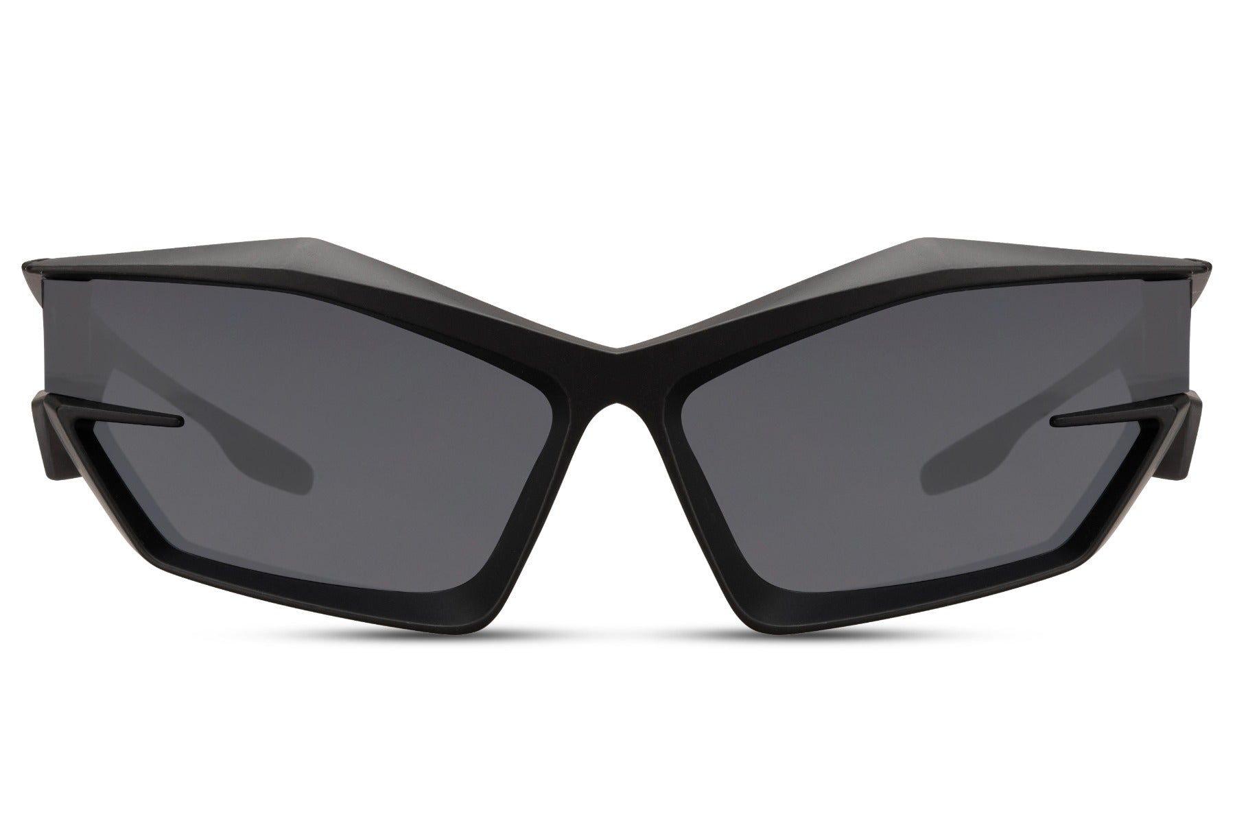 Lynhurtige hurtigbriller med sort stel og grå glas set fra fronten