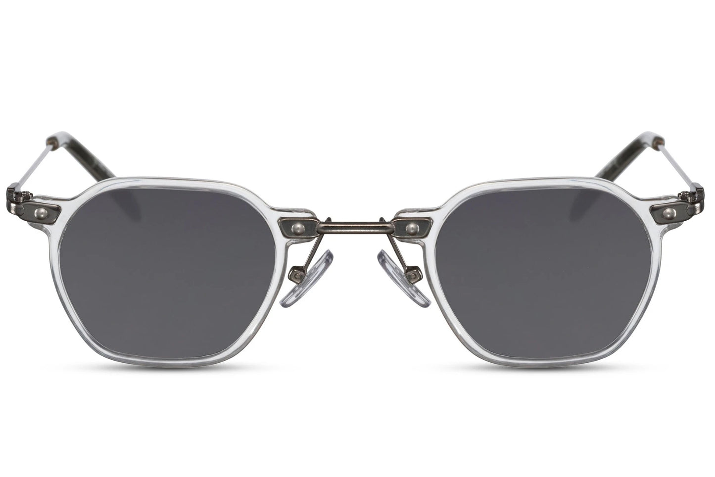 Runde professor hurtig briller med lang bro og sølv stel set fra fronten