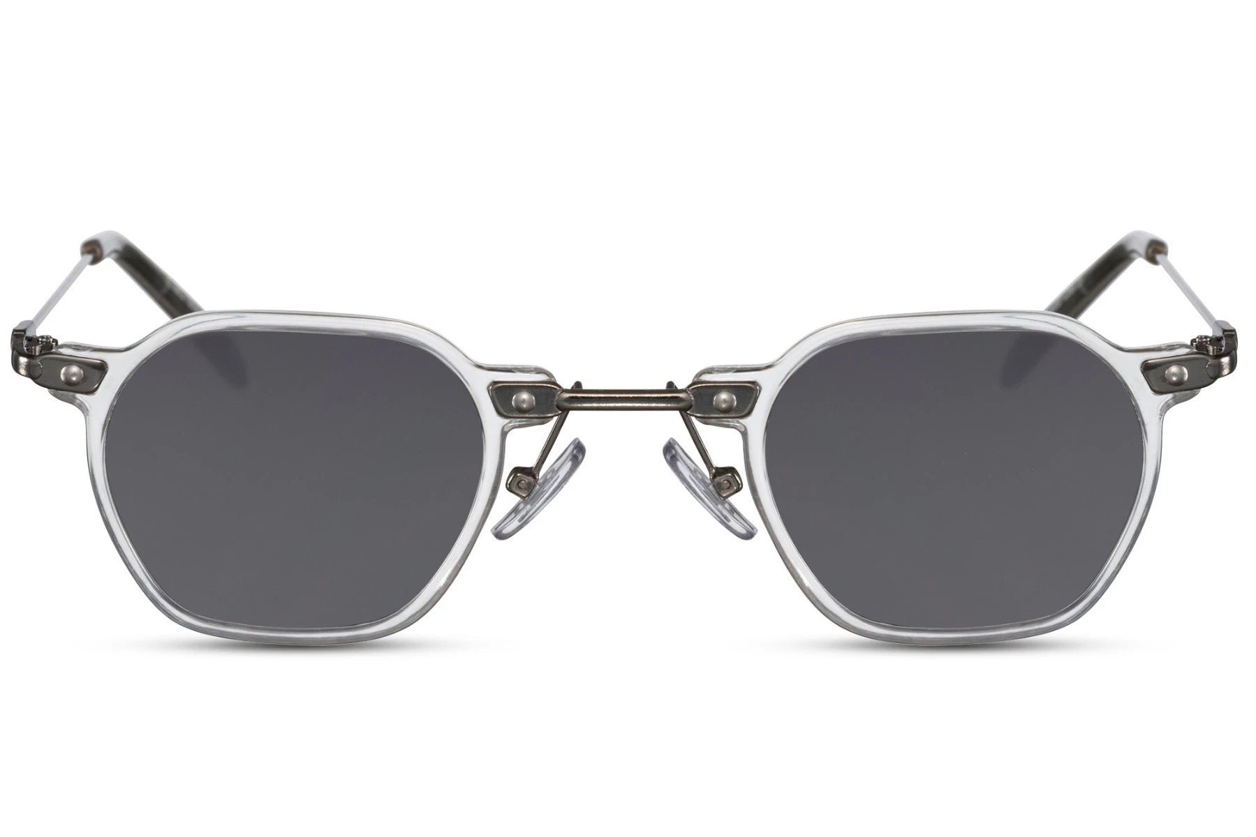 Runde professor hurtig briller med lang bro og sølv stel set fra fronten