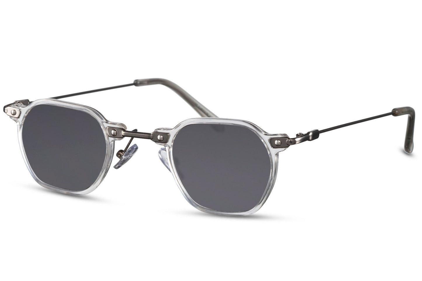 Runde professor hurtig briller med lang bro og sølv stel set fra siden