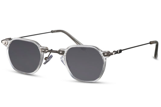 Runde professor hurtig briller med lang bro og sølv stel set fra siden