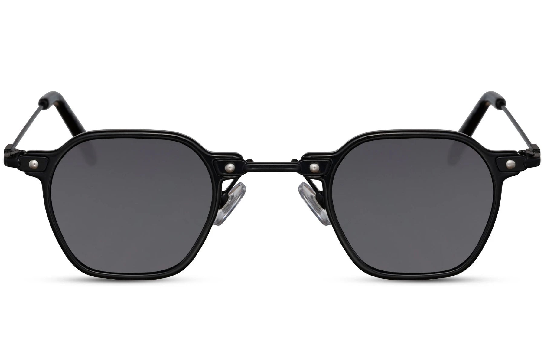 Runde professor hurtig briller med lang bro og sort stel set fra fronten