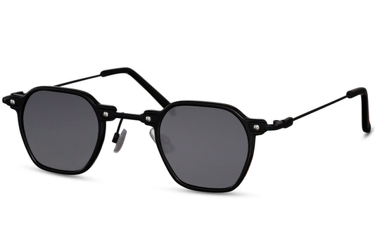 Runde professor hurtig briller med lang bro og sort stel set fra siden