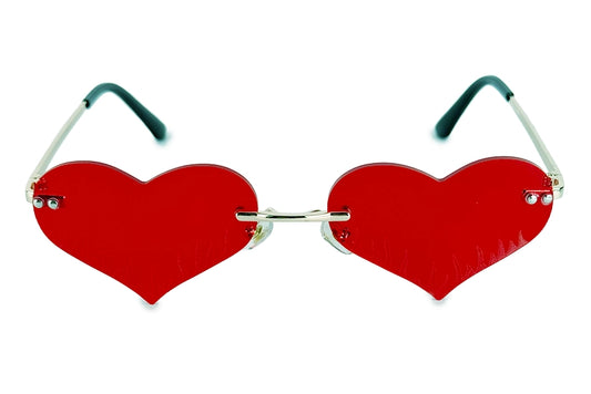 Rammeløs hjerte briller i rød set fra fronten