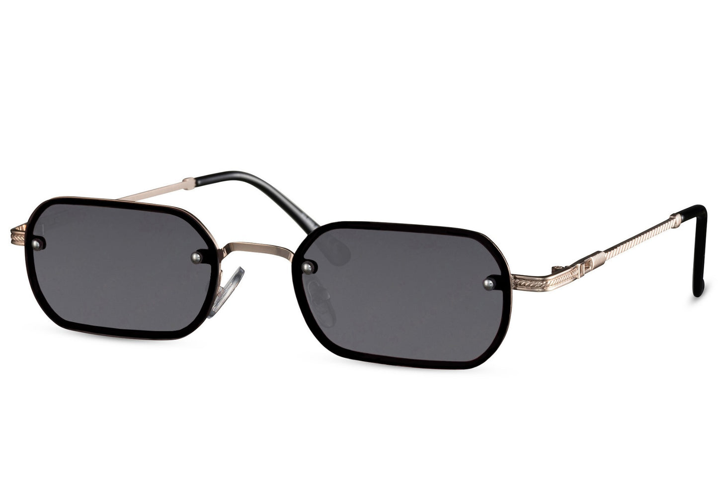 Retro hurtigbriller med aflange sort glas set fra siden