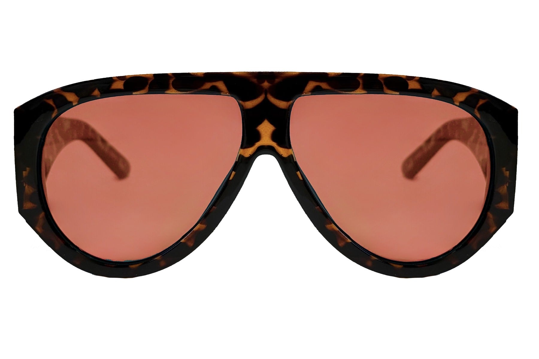 Rød og leopard hurtigbrille med store runde glas og tyk stel set fra fronten
