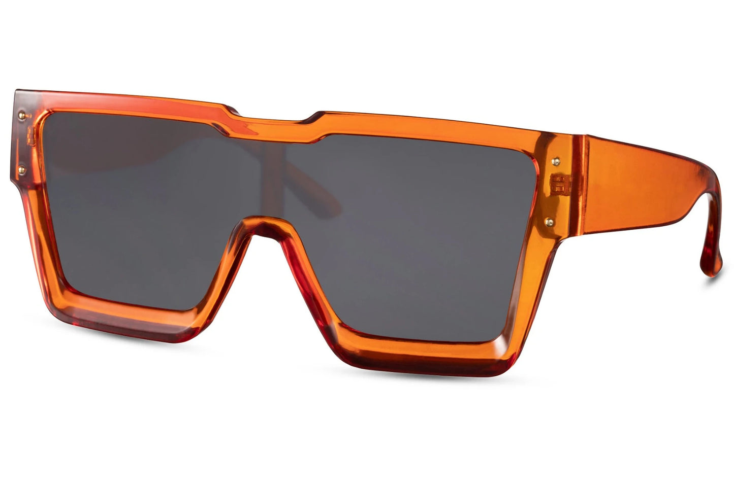 Shield solbriller med ét glas og orange stel set fra siden