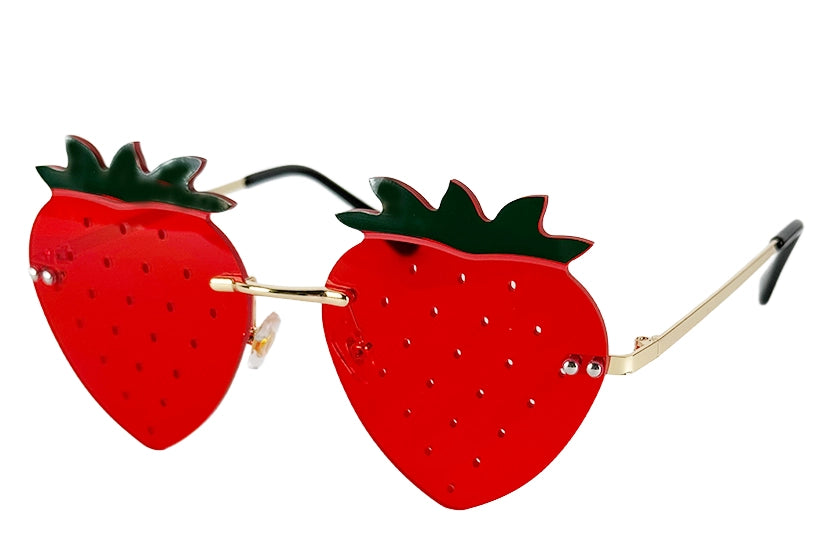 Sjove jordbær solbriller set fra siden