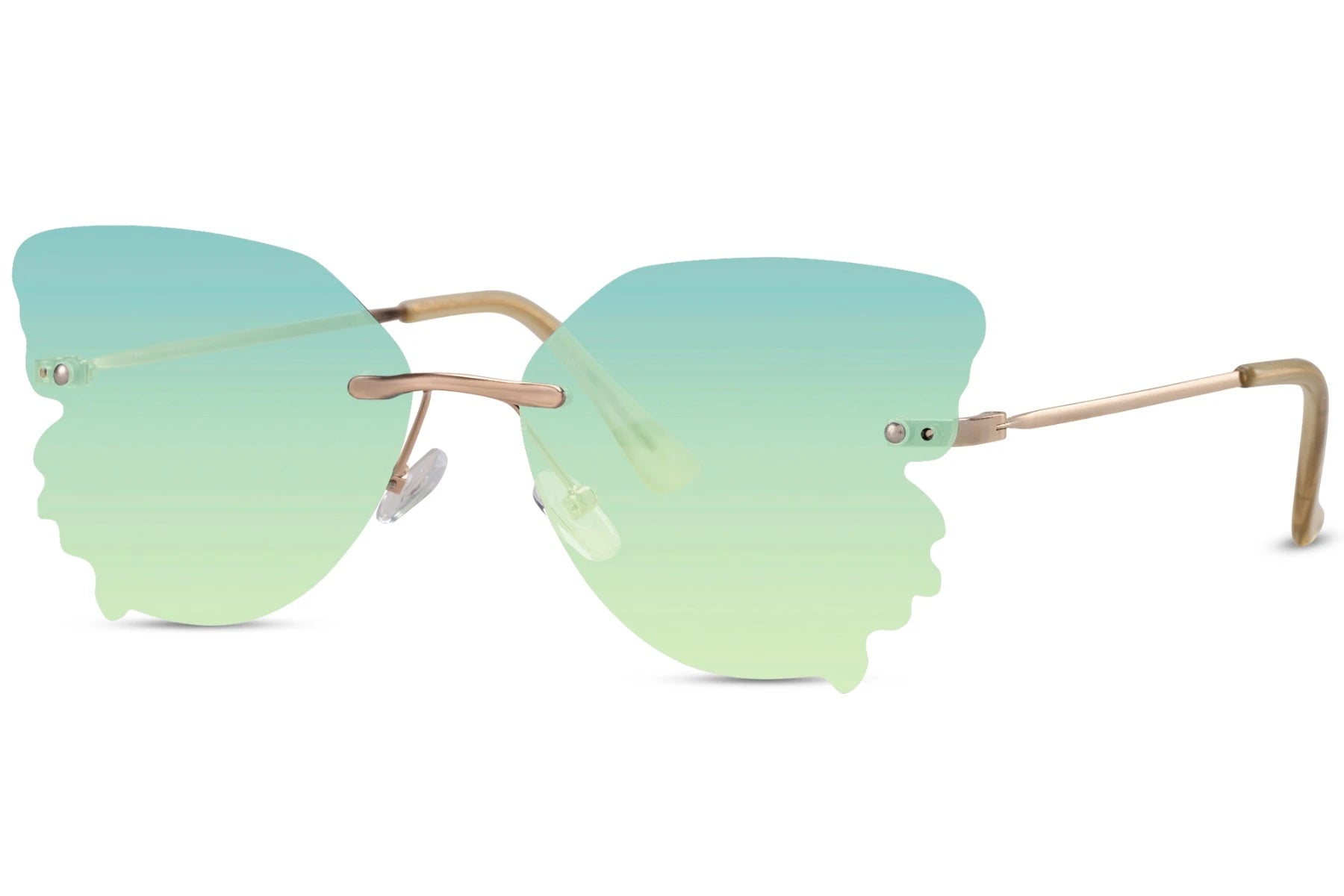 Sommerfugl solbriller med grønne glas set fra siden