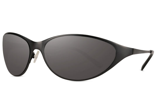 Sorte tynde hurtigbriller med store glas set fra siden