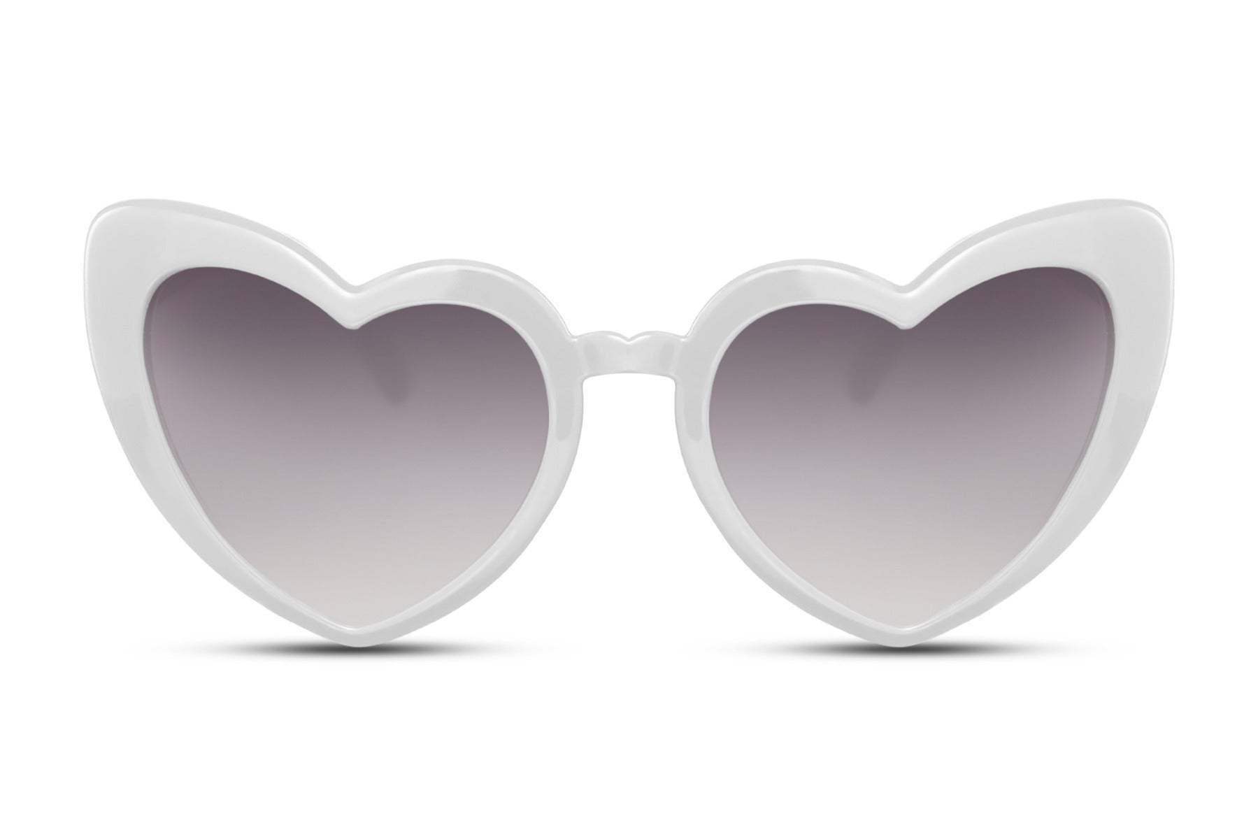 Spidse hjerte briller med grå glas og hvidt stel set fra fronten