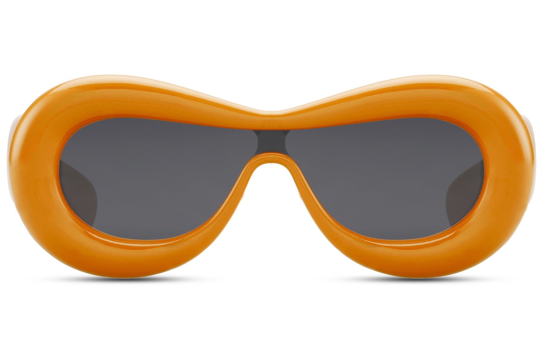 Tykke ovale hurtigbriller med ét glas og orange stel set fra fronten