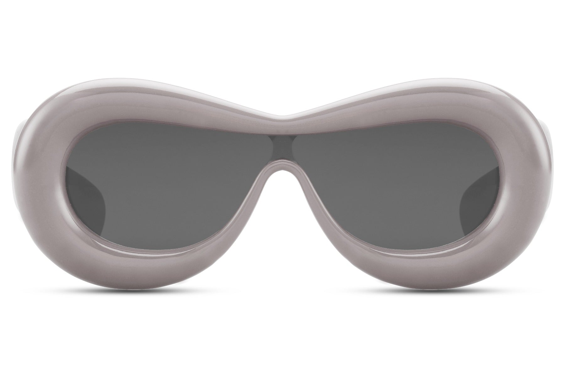 Tykke ovale hurtigbriller med ét glas og grå stel set fra fronten